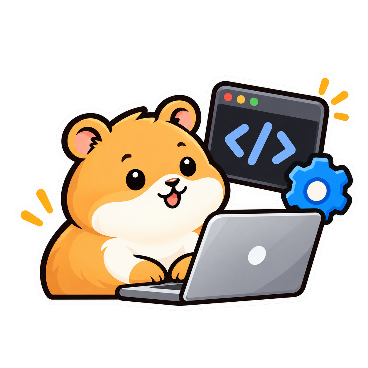 Hamstik mascot working with developer tools
